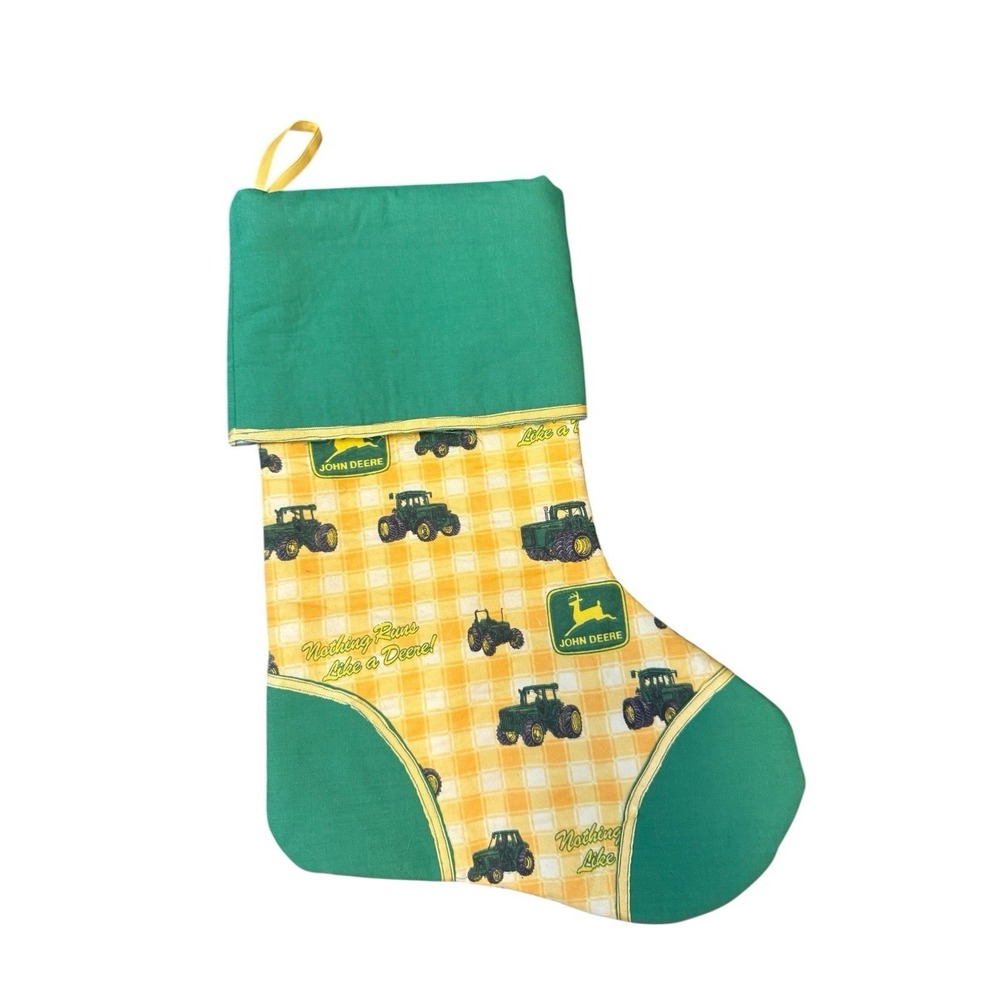 John Deere Tractor Christmas Stocking 13" Green Farm Holiday Decor Handmade